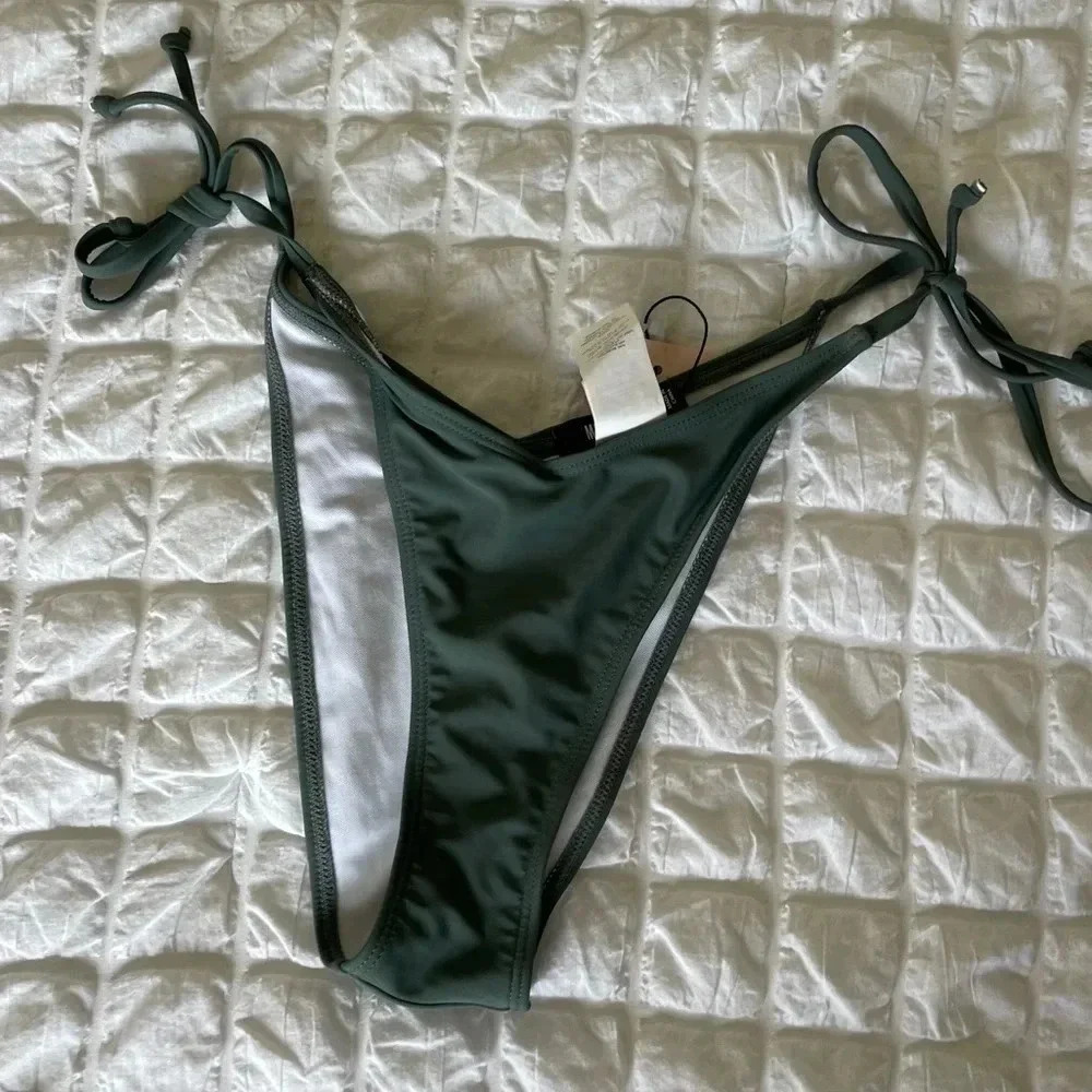 Missguided green V front side tie bikini bottom